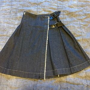 Burberry Dark Denim Midi Skirt with Black Buckles